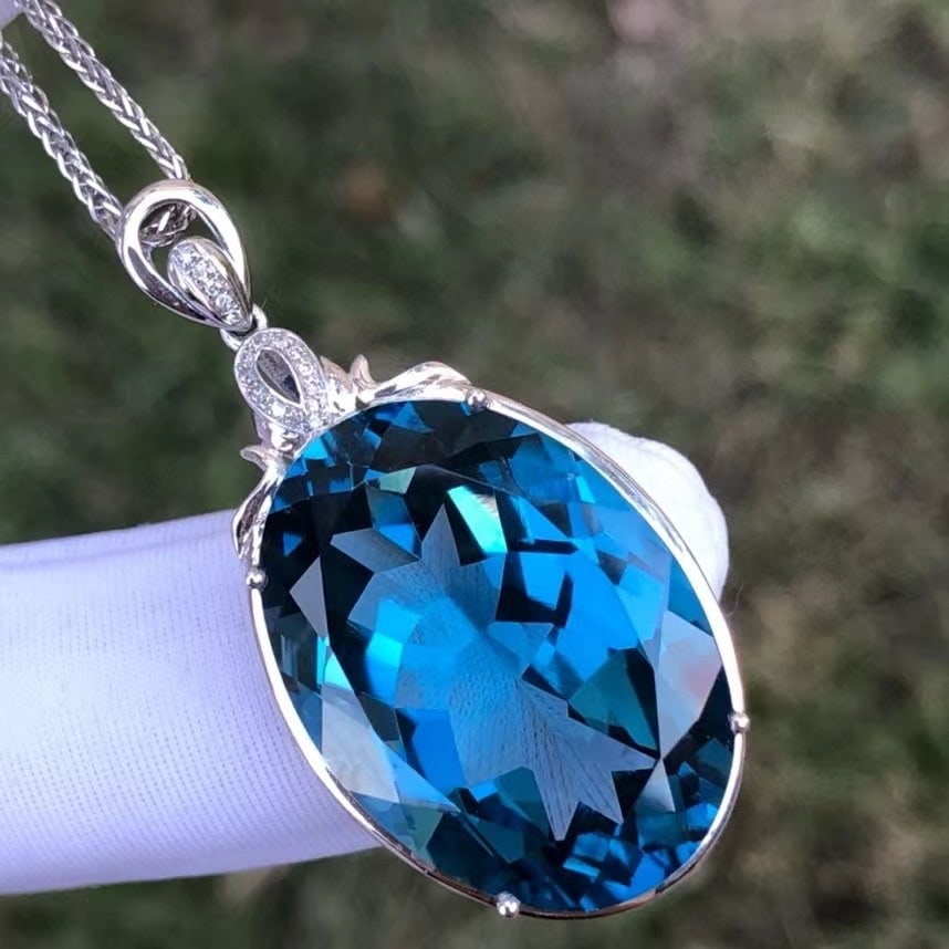 14k Gold 36.1 Ct Natural Topaz & Diamond Pendant( Without Chain ) - 2