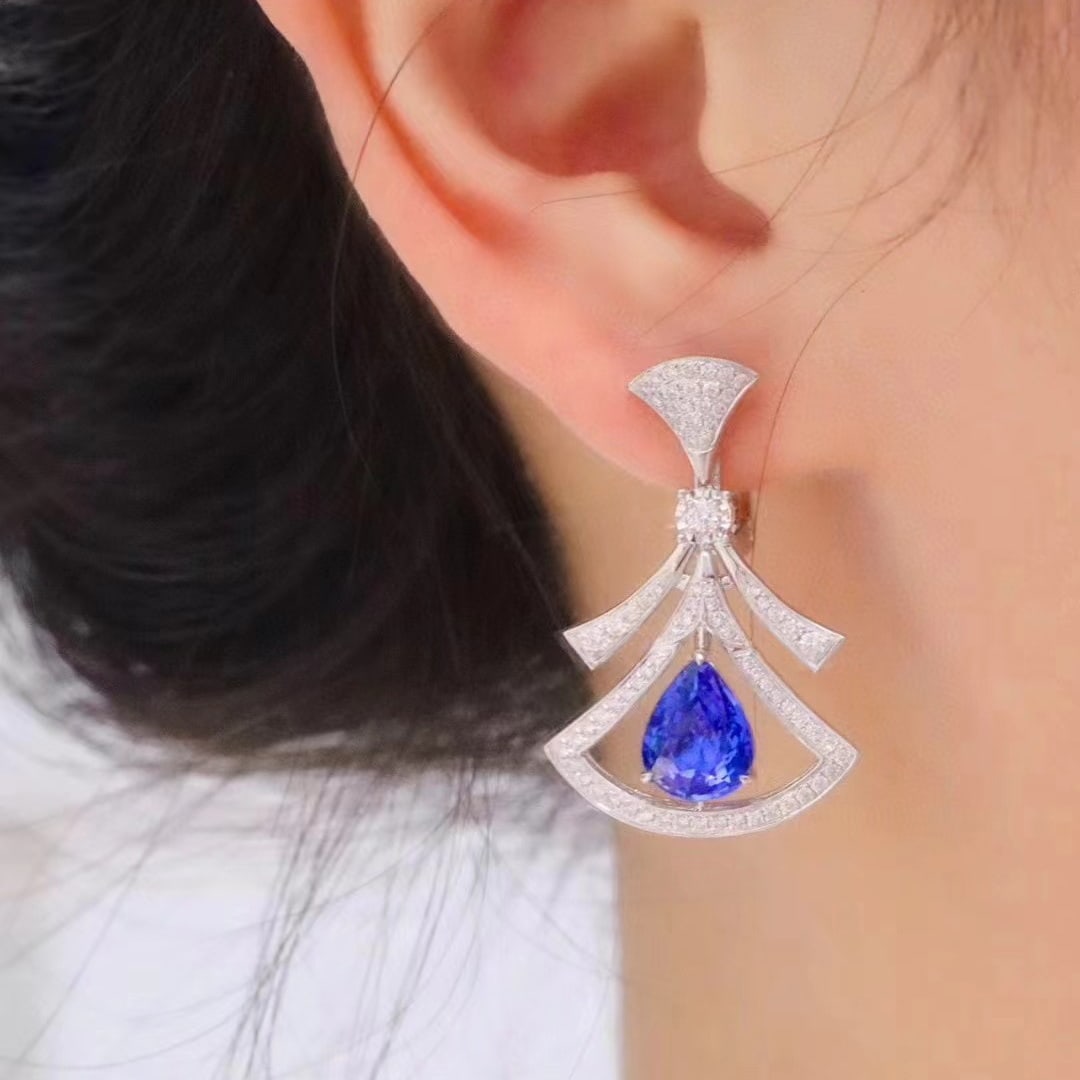 14k Gold 5.49 Ctw Natural Sapphire & Diamond Earrings - 2