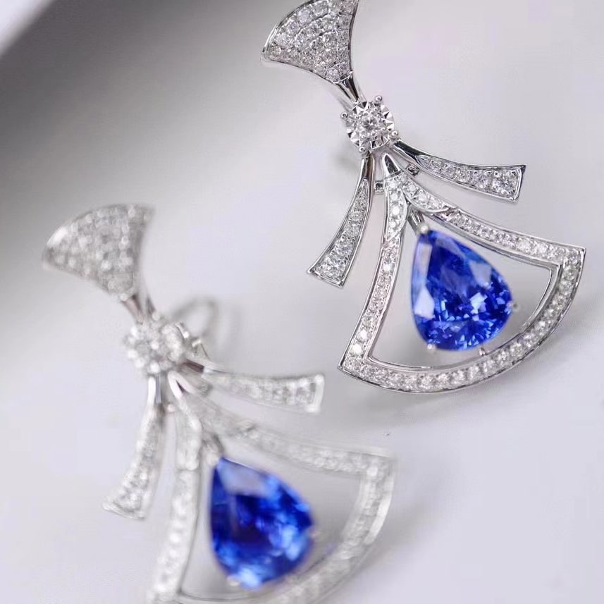 14k Gold 5.49 Ctw Natural Sapphire & Diamond Earrings - 4