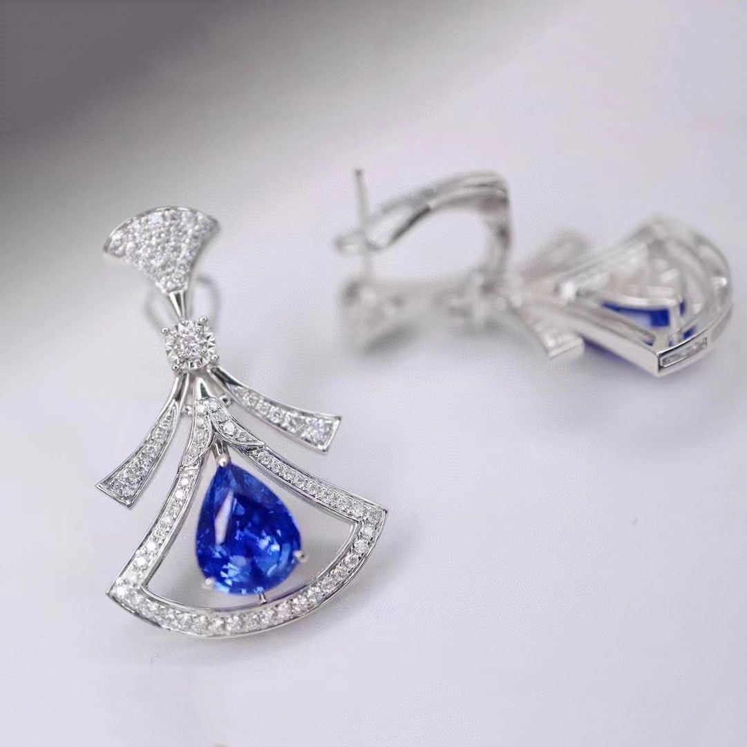 14k Gold 5.49 Ctw Natural Sapphire & Diamond Earrings - 5