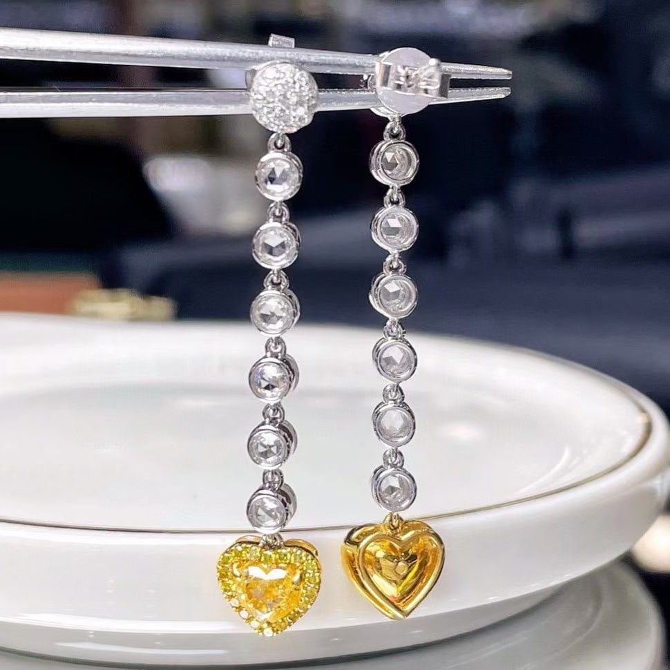 14k Gold 2.39 Ctw Natural Yellow Diamond & Diamond Earrings - 3