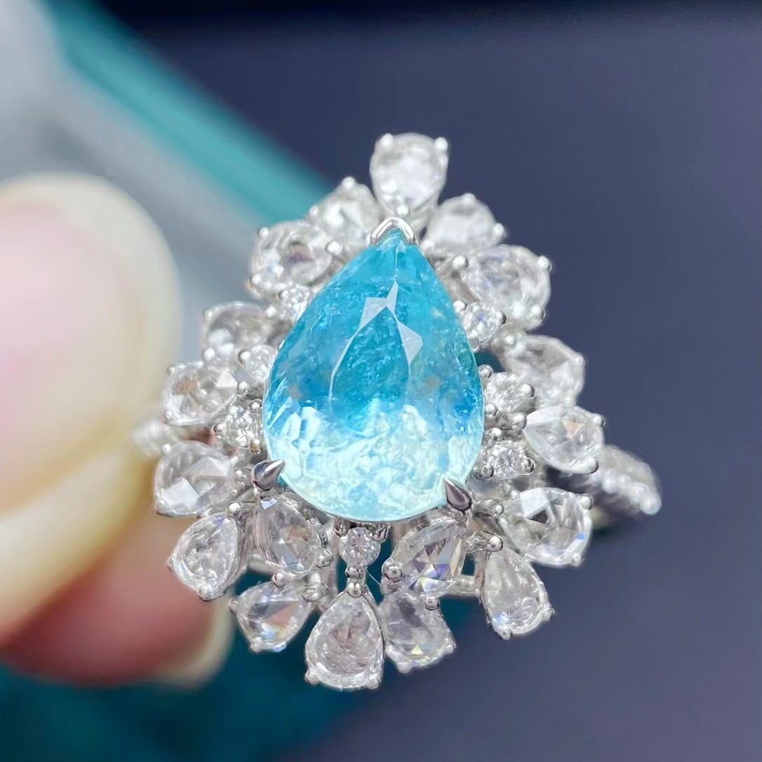 14k Gold 2.51 Ctw Natural Paraiba Tourmaline & Diamond Ring - 2