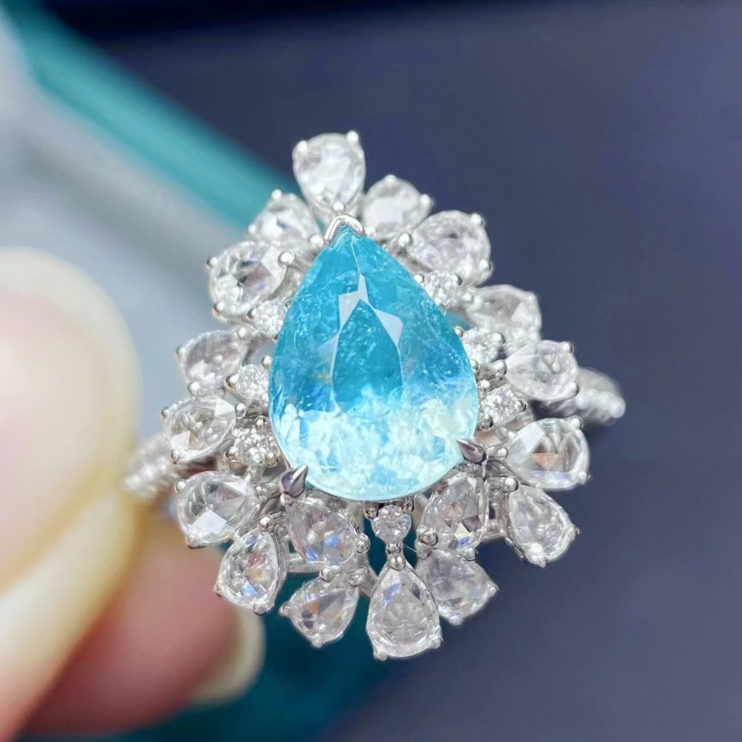 14k Gold 2.51 Ctw Natural Paraiba Tourmaline & Diamond Ring - 3