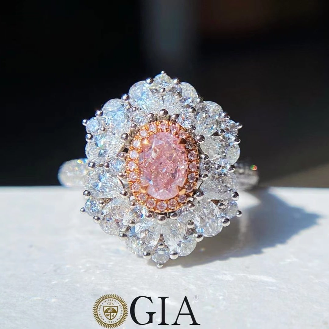Gia Certified 14k Gold 2.04 Ctw Natural Pink Diamond & Diamond Ring/pendant( Without Chain ): Ref:230935063 // gold content:14k gold // ring size:7. 25us // // main gemstone:pink diamond // certified:gia // shape:oval // carat weight:0. 50ct // clarity grade:i1 // color:pink //