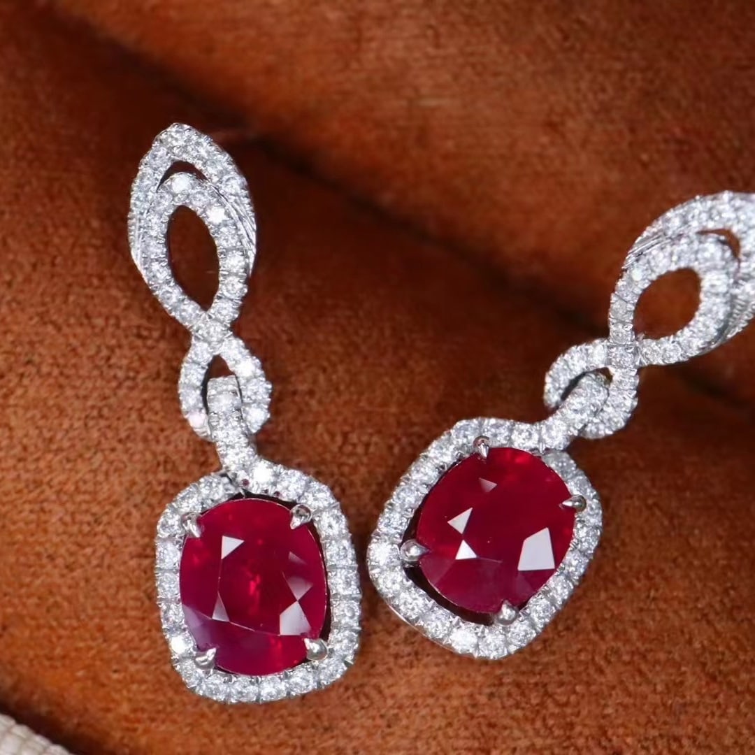 14k Gold 2.54 Ctw Natural Ruby & Diamond Earrings - 2