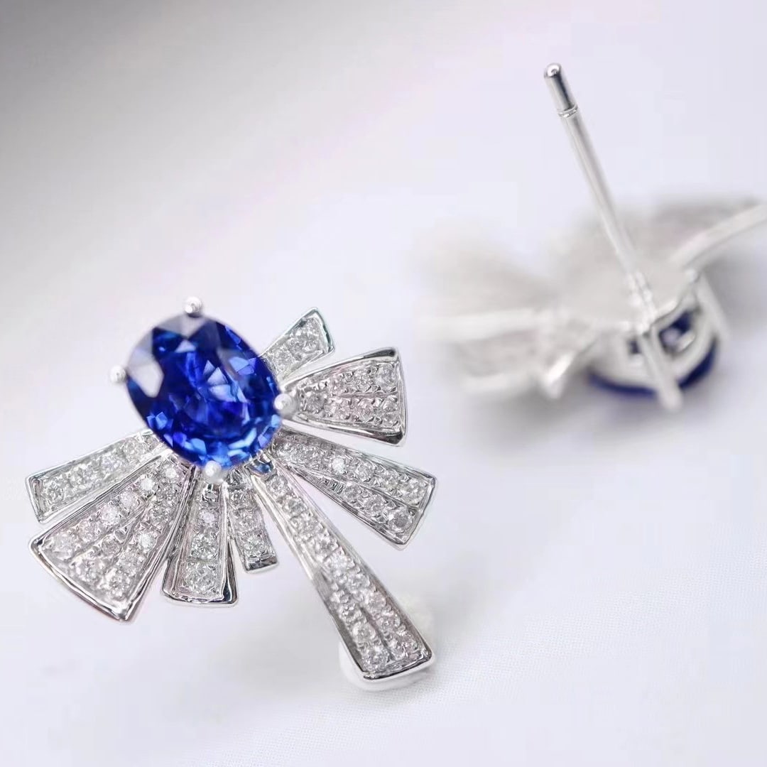 14k Gold 2.22 Ctw Natural Sapphire & Diamond Earrings - 2