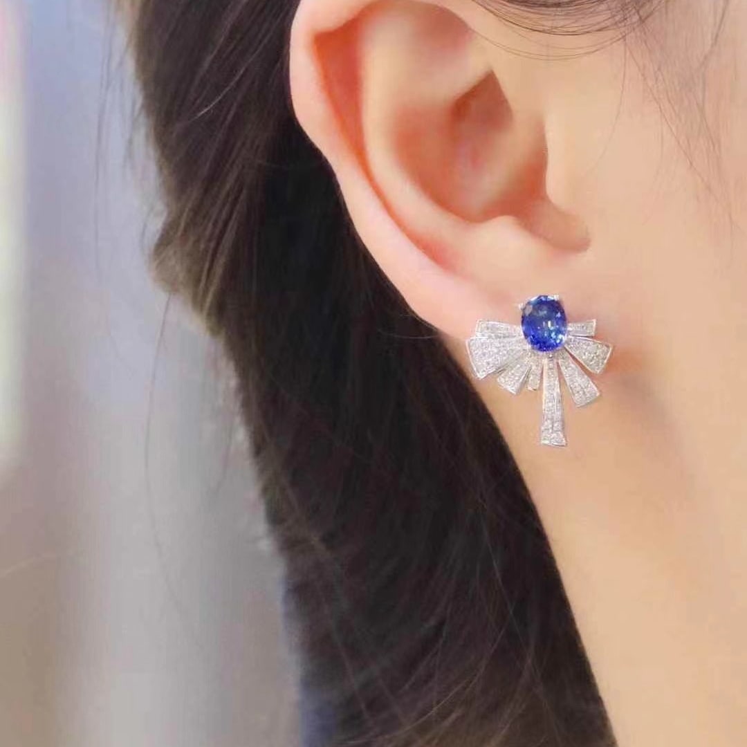 14k Gold 2.22 Ctw Natural Sapphire & Diamond Earrings - 4