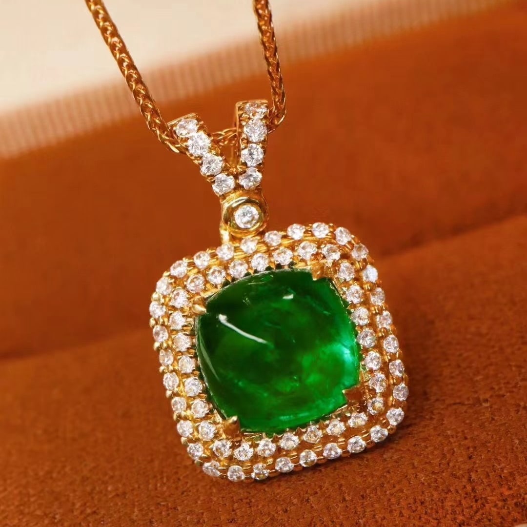 14k Gold 2.92 Ctw Vivid Green Natural Emerald & Diamond Pendant( Without Chain ) - 2
