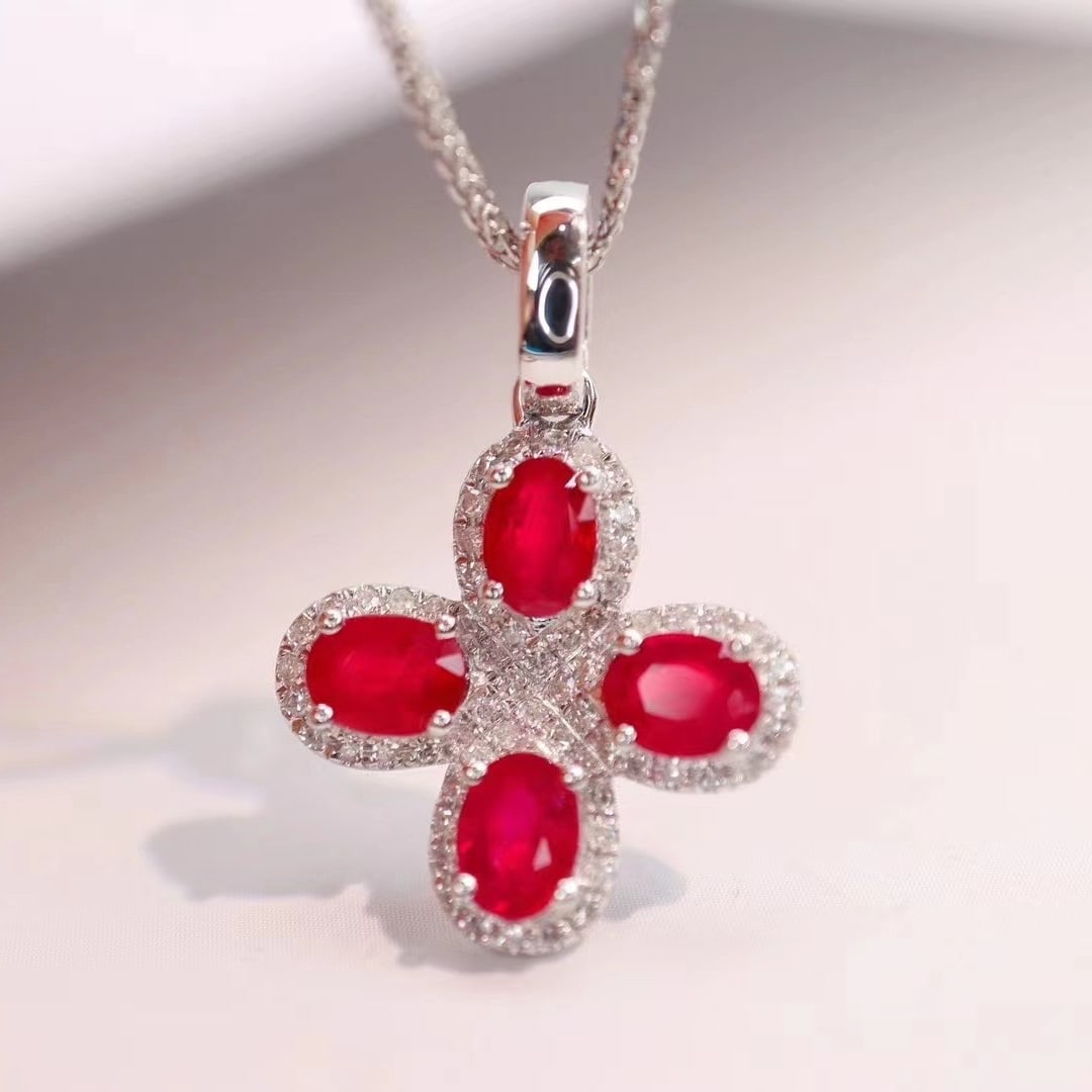 14k Gold 1.54 Ctw Natural Ruby & Diamond Pendant( Without Chain ): Ref:230935075 // gold content:14k gold // main gemstone:ruby // shape:oval // carat weight:1. 35ct // color:pigeonblood red // treatment:natural // // adjacent gemstone 2 : diamond // shape:round