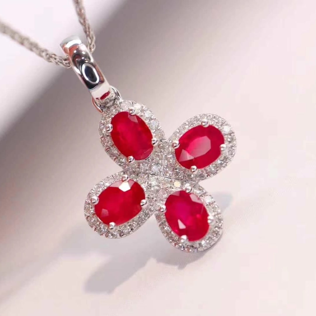 14k Gold 1.54 Ctw Natural Ruby & Diamond Pendant( Without Chain ) - 2