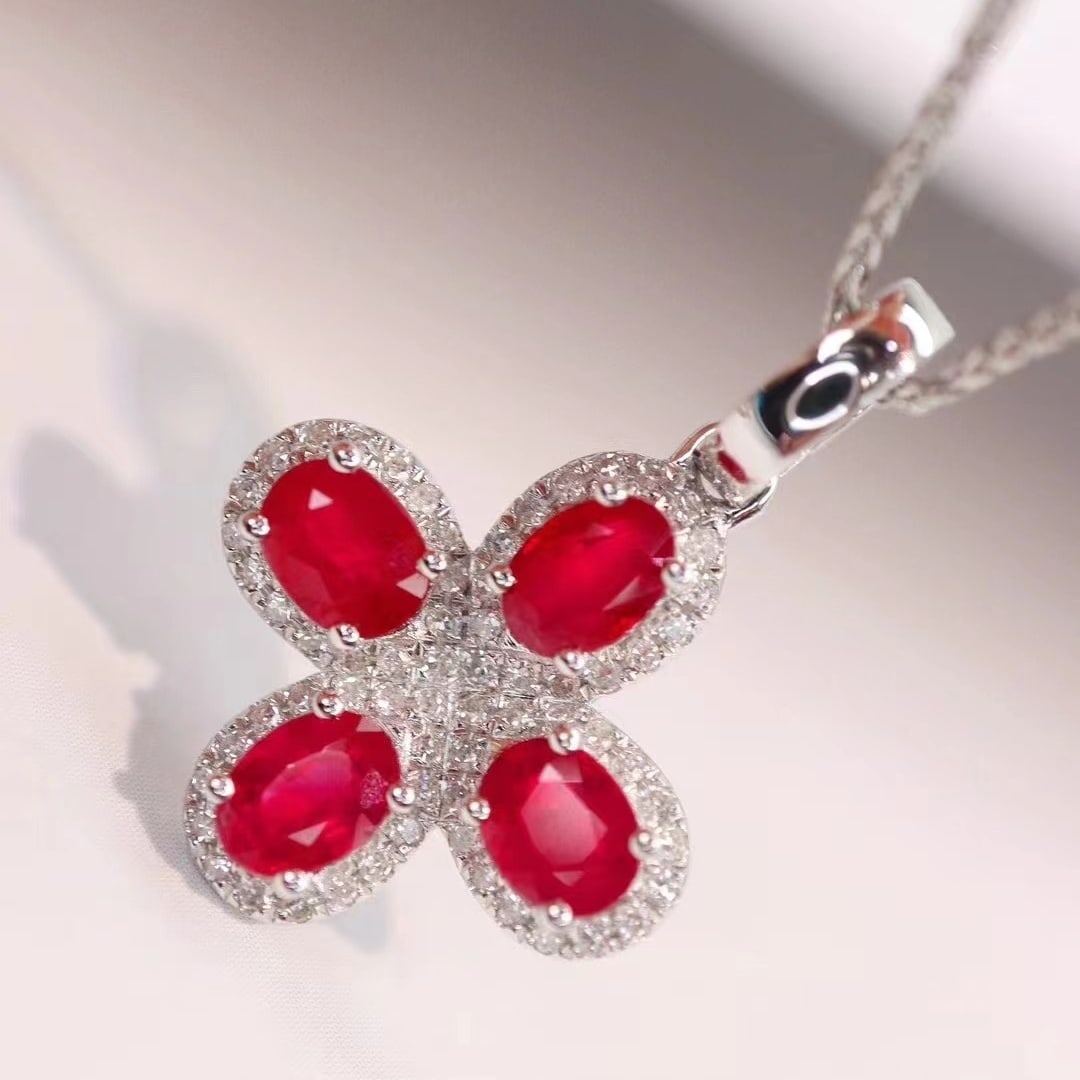 14k Gold 1.54 Ctw Natural Ruby & Diamond Pendant( Without Chain ) - 4