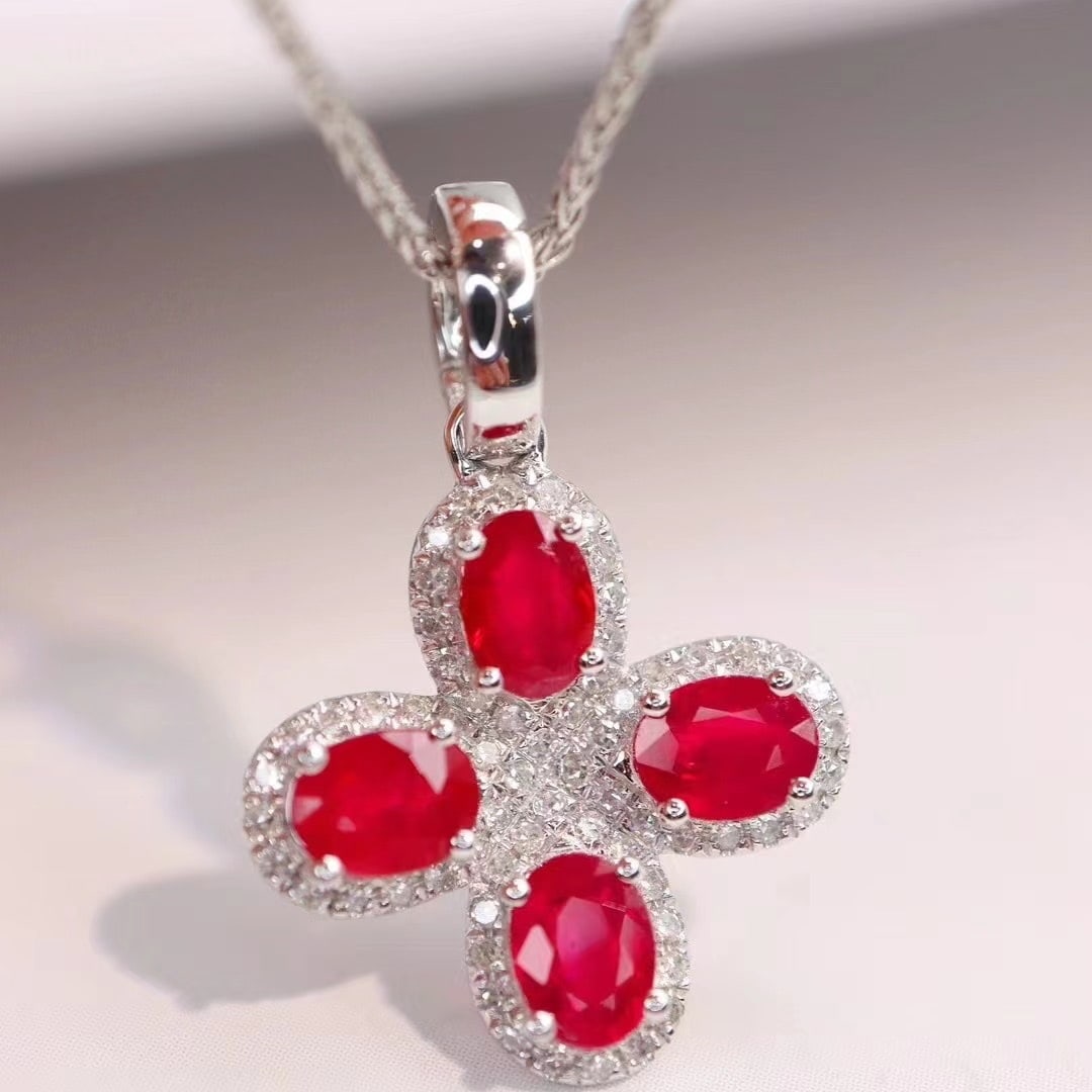 14k Gold 1.54 Ctw Natural Ruby & Diamond Pendant( Without Chain ) - 5