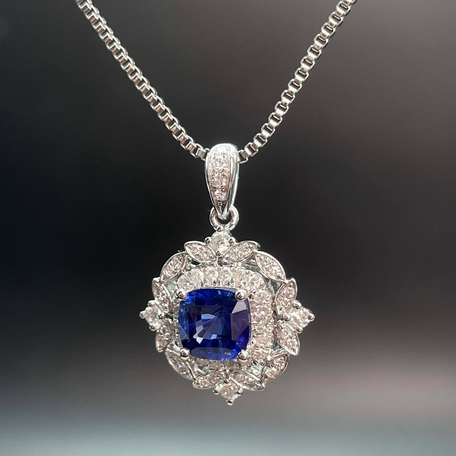 14k Gold 1.31 Ctw Natural Sapphire & Diamond Pendant( Without Chain ) - 2