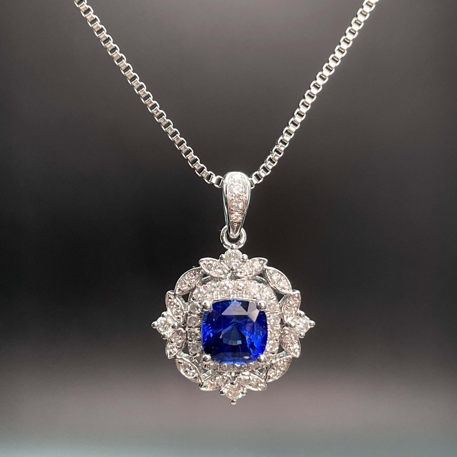 14k Gold 1.31 Ctw Natural Sapphire & Diamond Pendant( Without Chain ) - 3