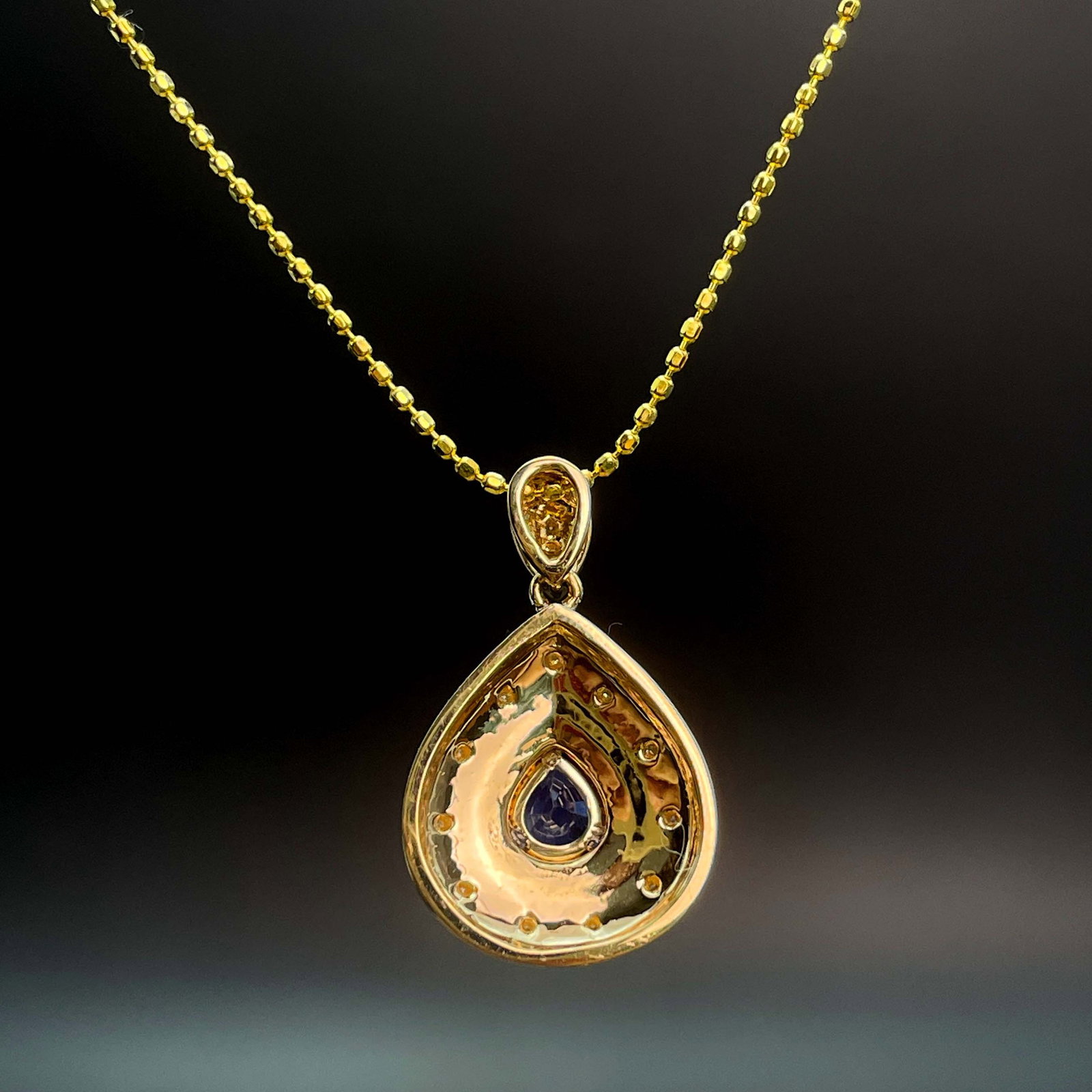 14k Gold 0.48 Ctw Vivid Blue Natural Sapphire & Diamond Pendant( Without Chain ) - 4