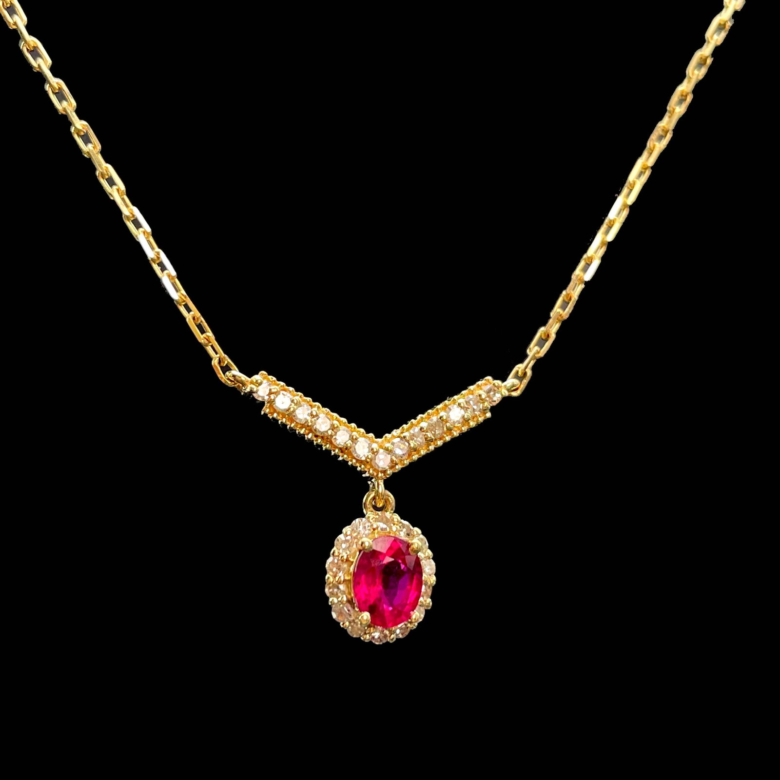 14k Gold 0.45 Ctw Natural Ruby & Diamond Necklace - 3