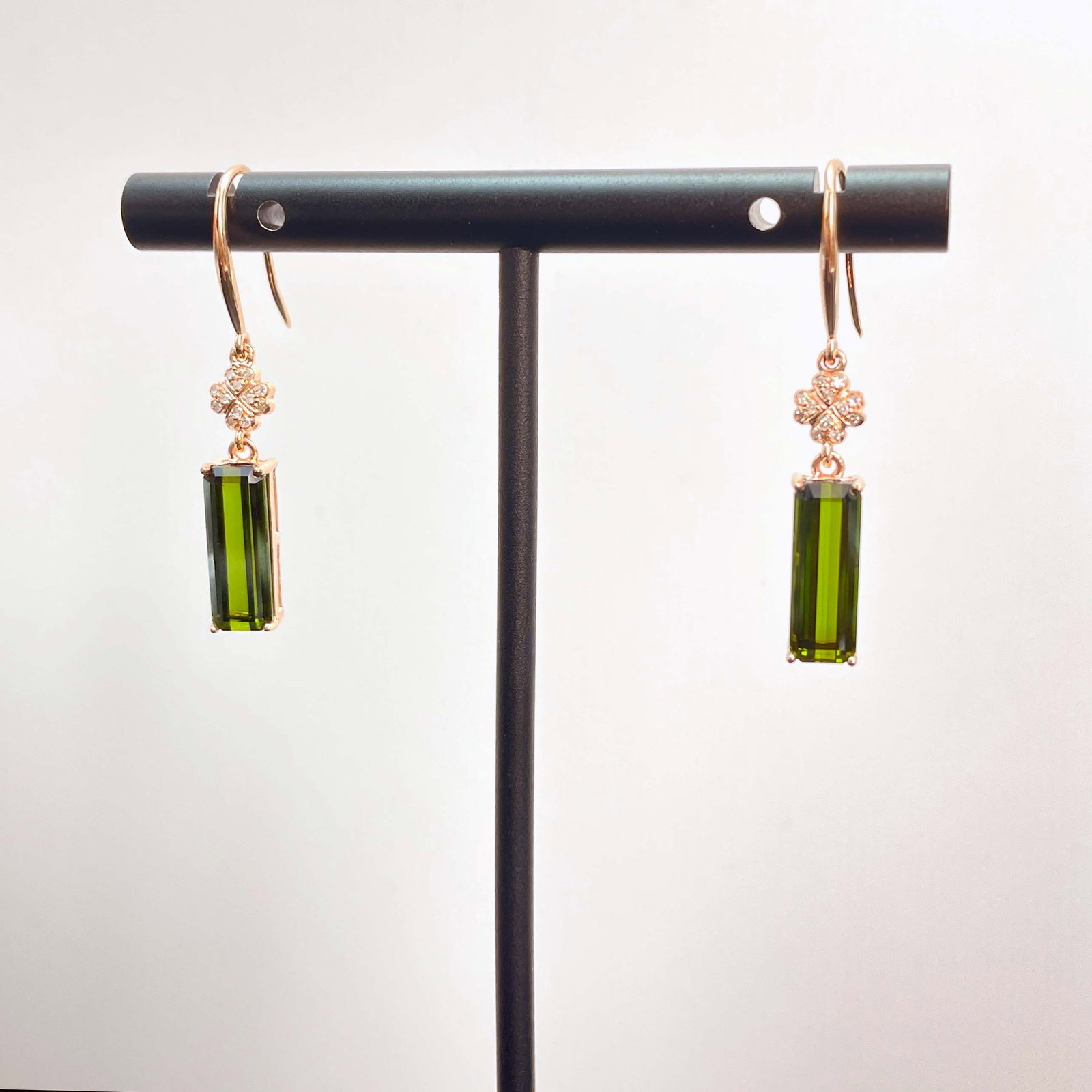 14k Gold 4.16 Ctw Natural Tourmaline & Diamond Earrings - 2