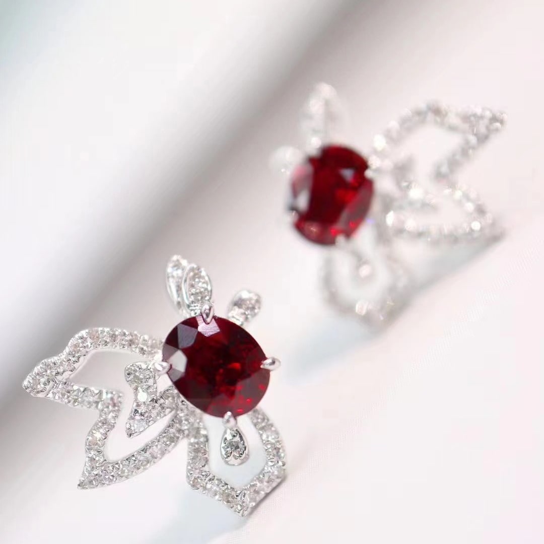14k Gold 1.15 Ctw Vivid Red Natural Ruby & Diamond Earrings - 2