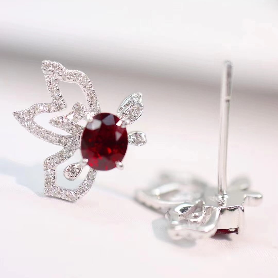 14k Gold 1.15 Ctw Vivid Red Natural Ruby & Diamond Earrings - 4