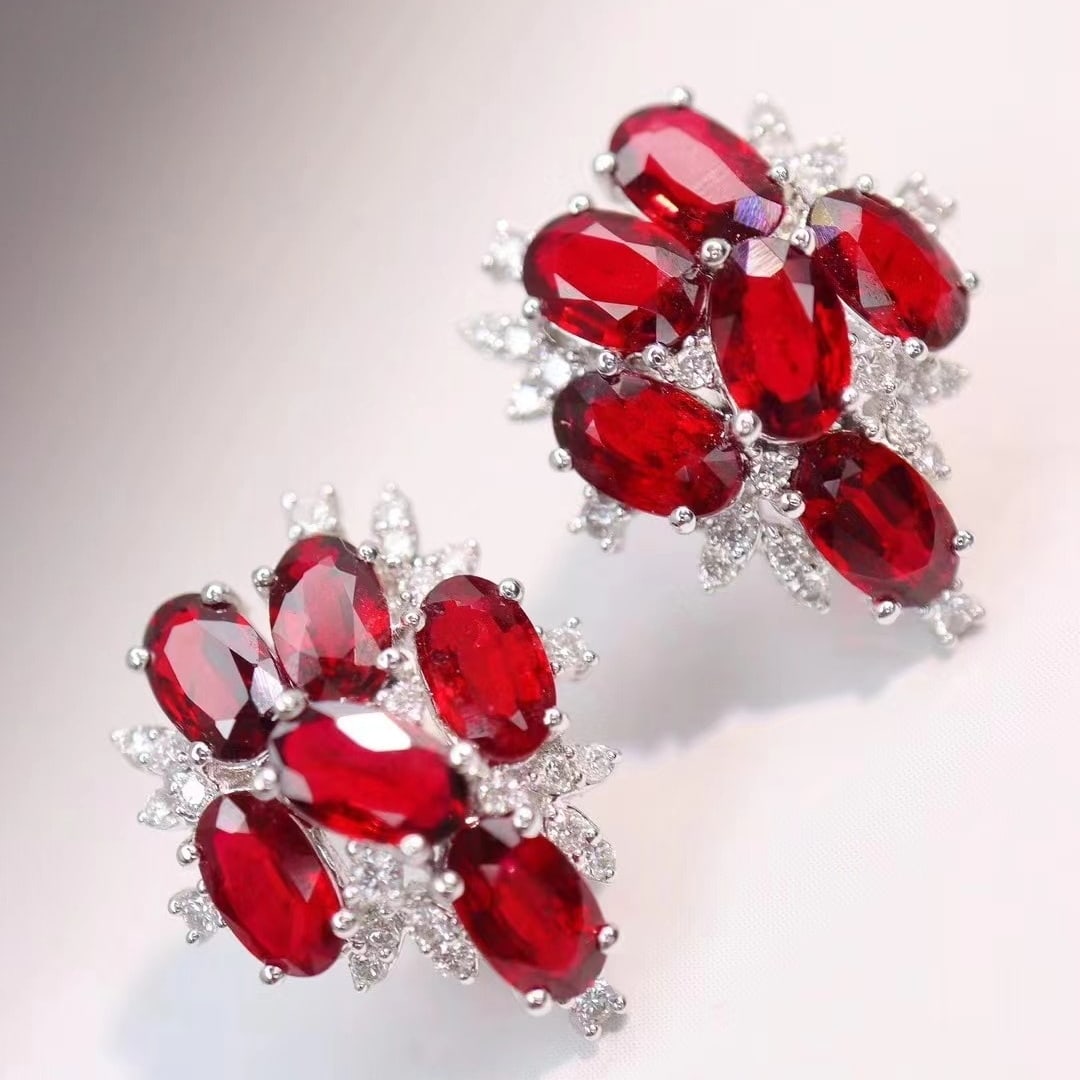 14k Gold 3.86 Ctw Natural Ruby & Diamond Earrings - 4