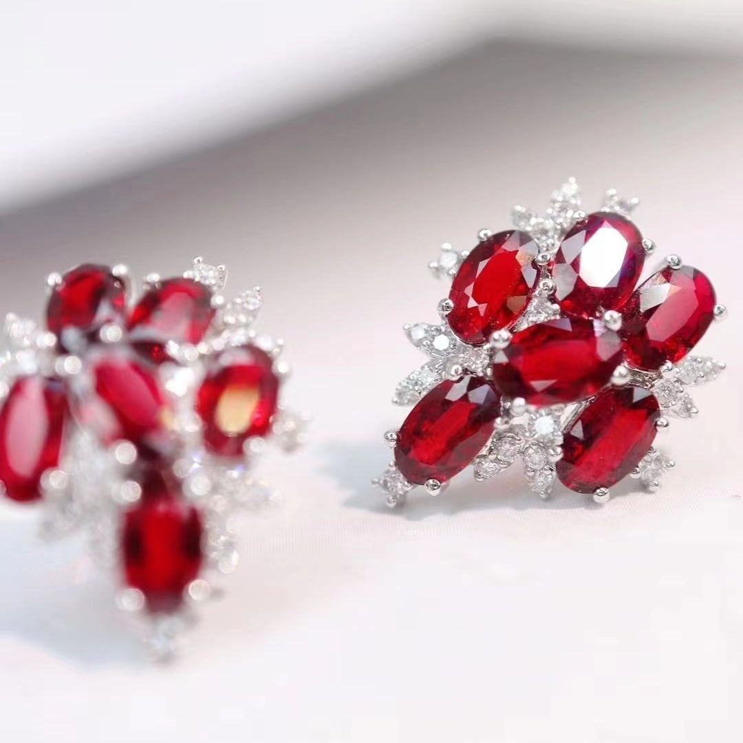 14k Gold 3.86 Ctw Natural Ruby & Diamond Earrings - 5