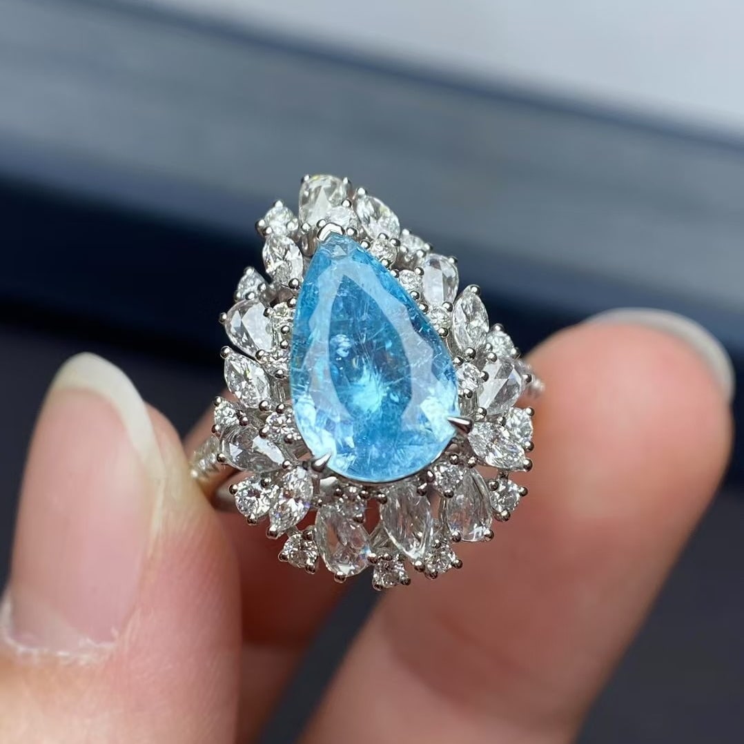 14k Gold 3.56 Ctw Natural Paraiba Tourmaline & Diamond Ring - 4