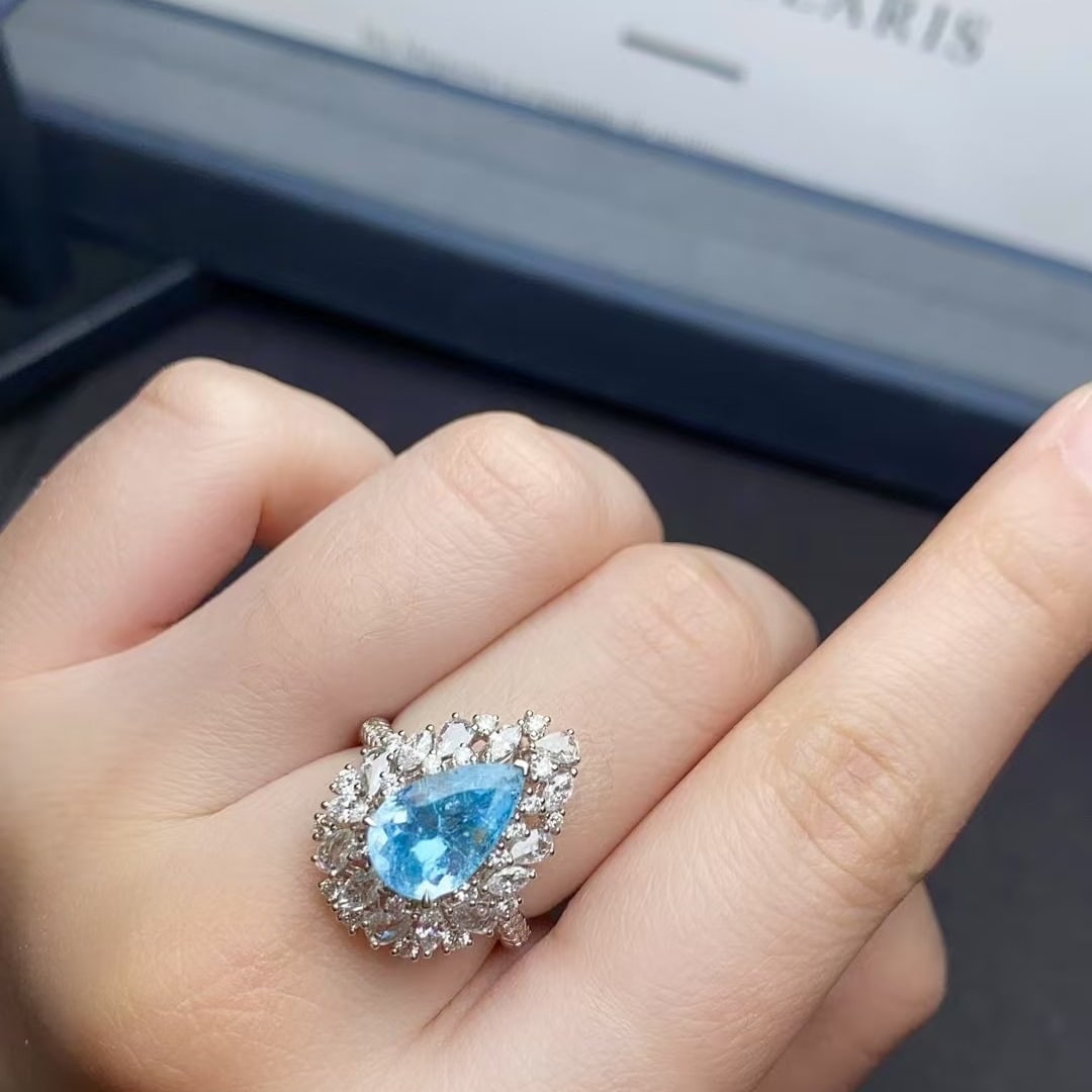 14k Gold 3.56 Ctw Natural Paraiba Tourmaline & Diamond Ring - 5