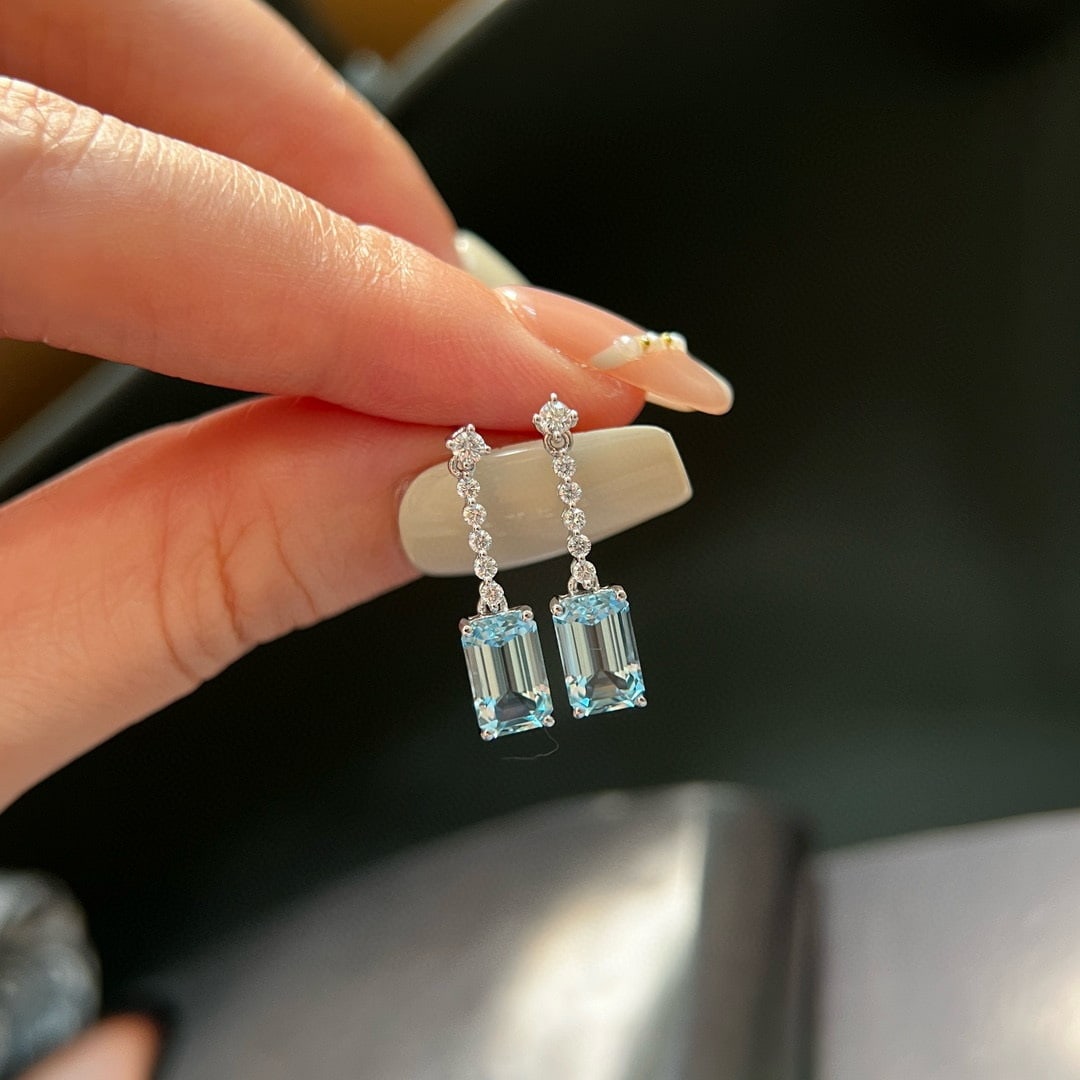 14k Gold 2.53 Ctw Natural Aquamarine & Lab Grown Diamond Earrings - 2