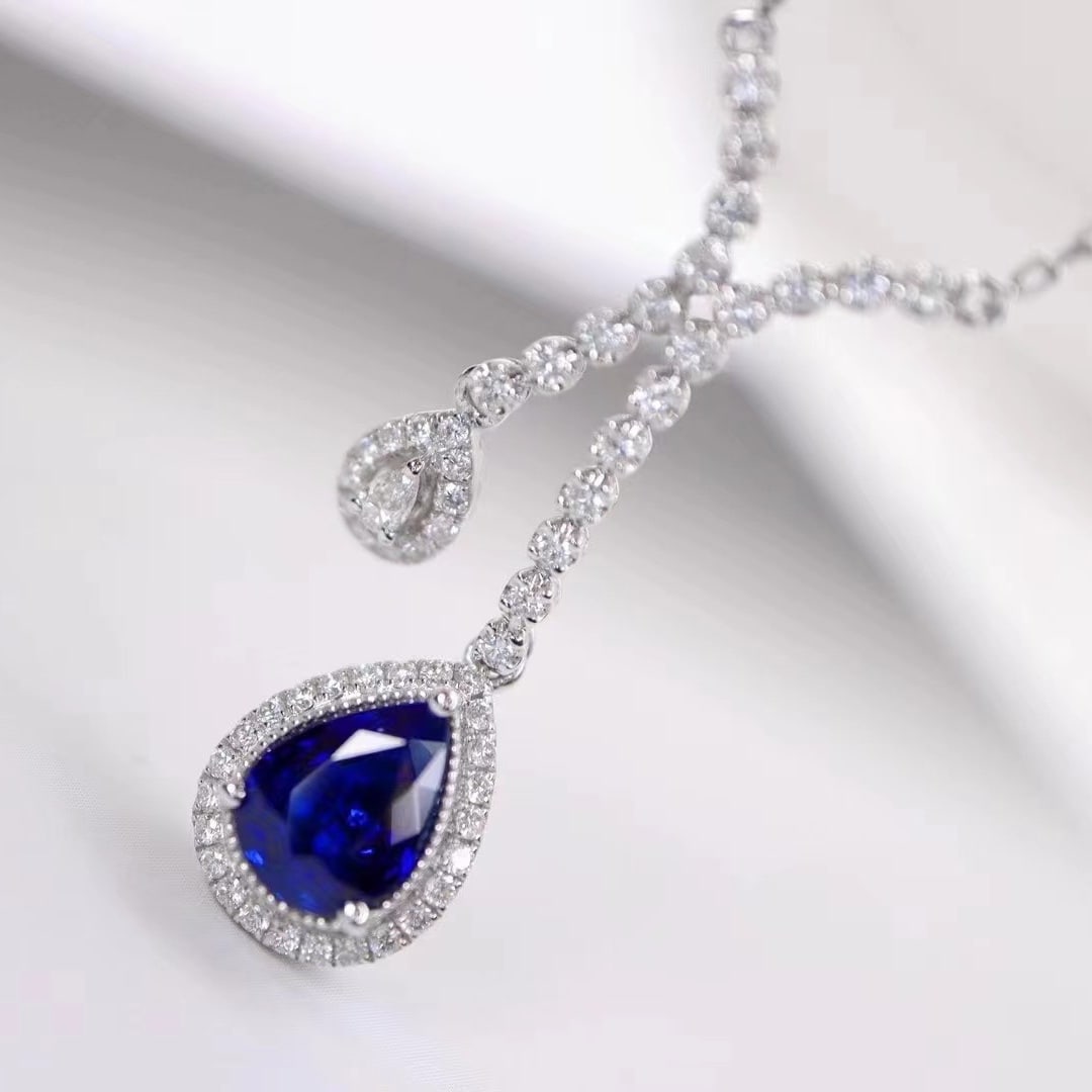 14k Gold 1.85 Ctw Natural Sapphire & Diamond Necklace - 2