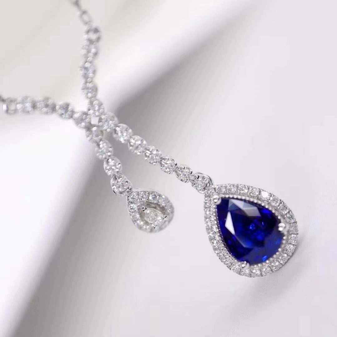 14k Gold 1.85 Ctw Natural Sapphire & Diamond Necklace - 3