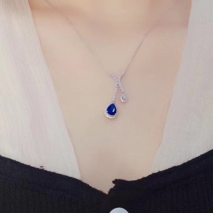 14k Gold 1.85 Ctw Natural Sapphire & Diamond Necklace - 4