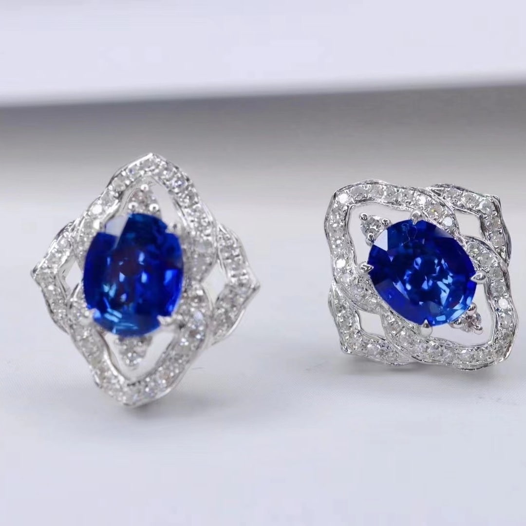 14k Gold 1.88 Ctw Natural Sapphire & Diamond Earrings - 2