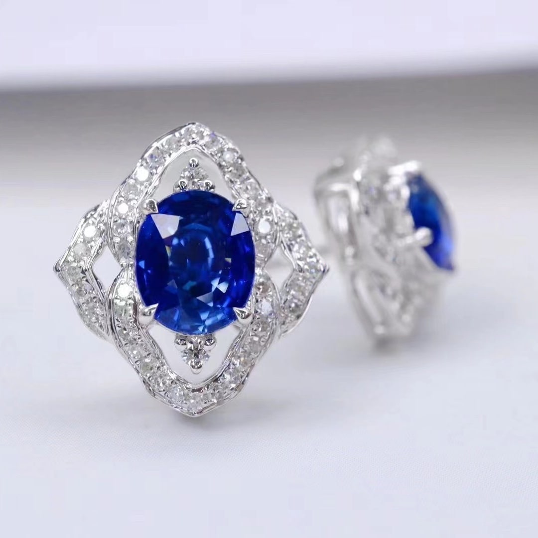 14k Gold 1.88 Ctw Natural Sapphire & Diamond Earrings - 3