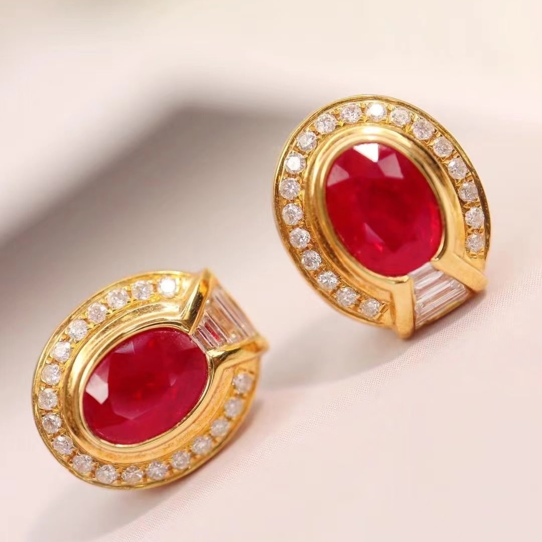 14k Gold 1.58 Ctw Natural Ruby & Diamond Earrings - 2
