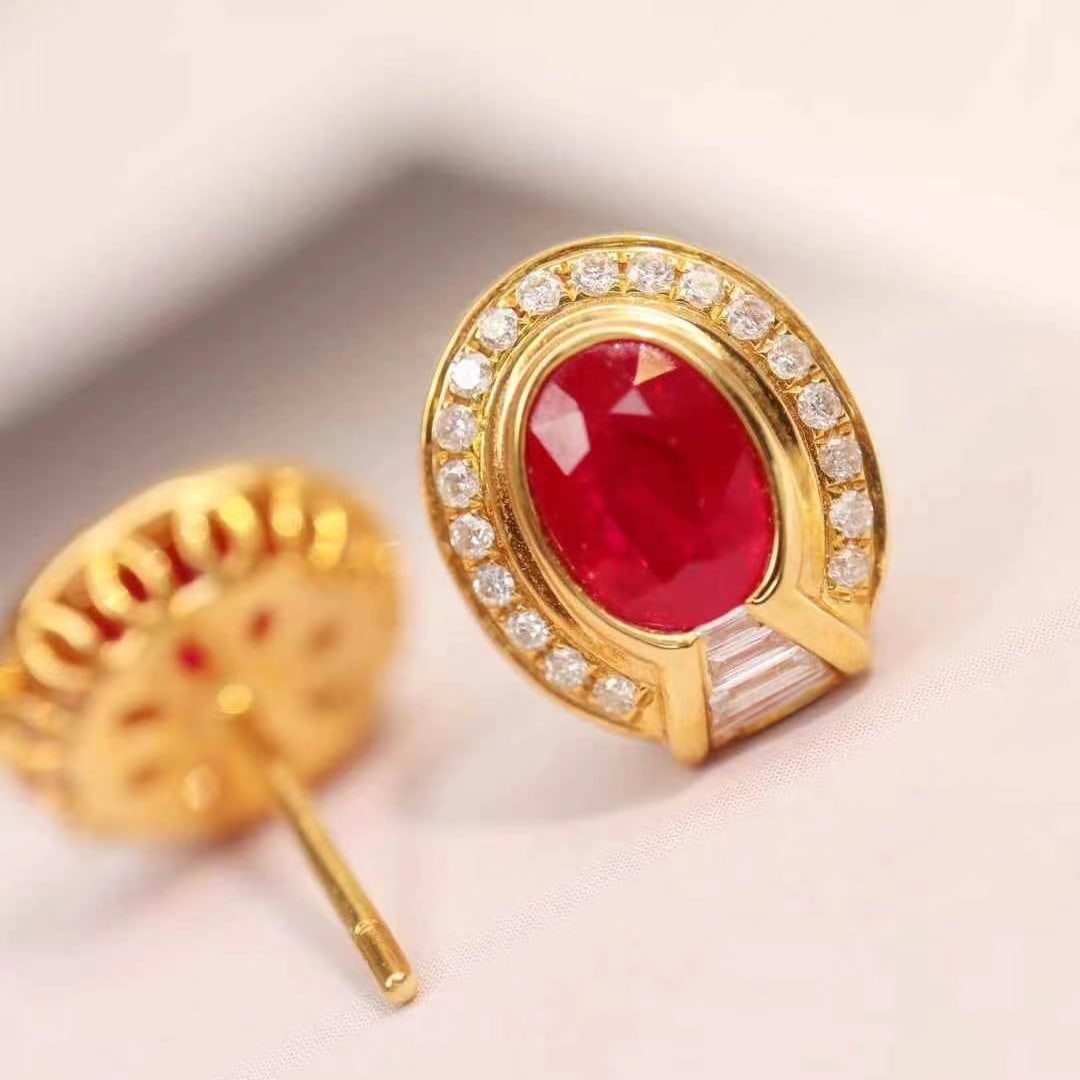 14k Gold 1.58 Ctw Natural Ruby & Diamond Earrings - 4