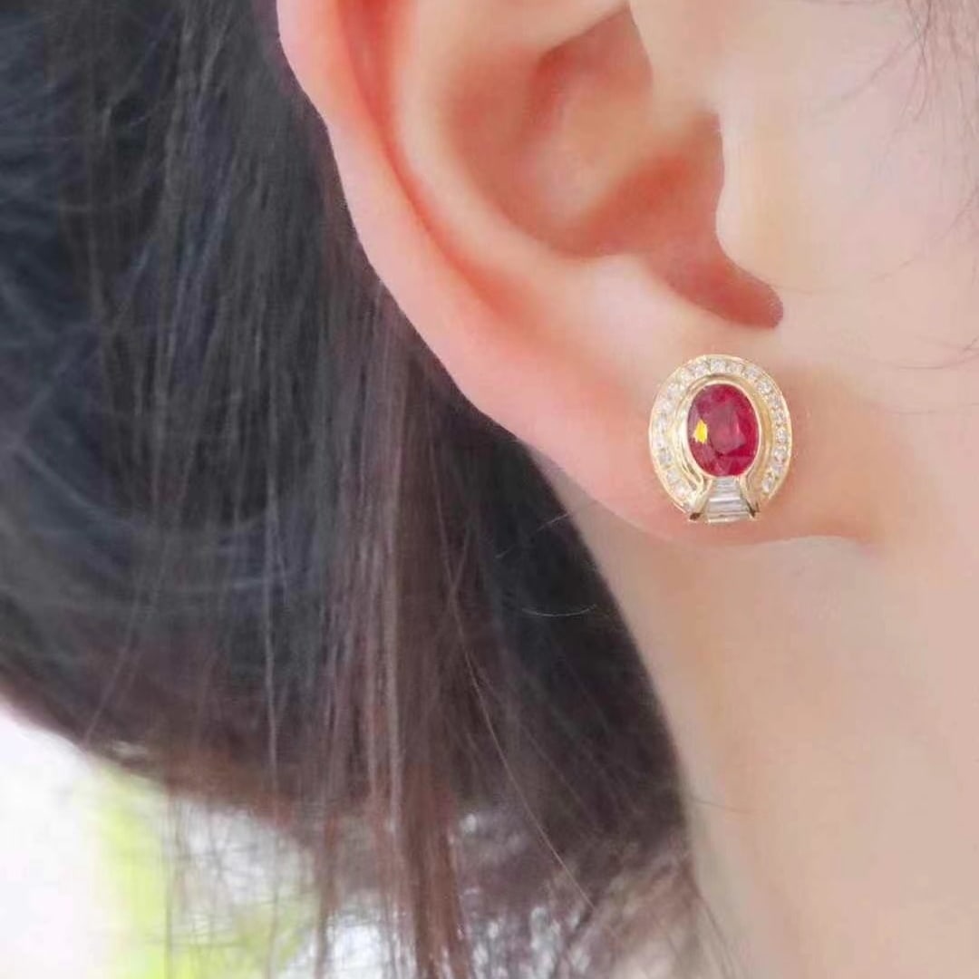 14k Gold 1.58 Ctw Natural Ruby & Diamond Earrings - 5