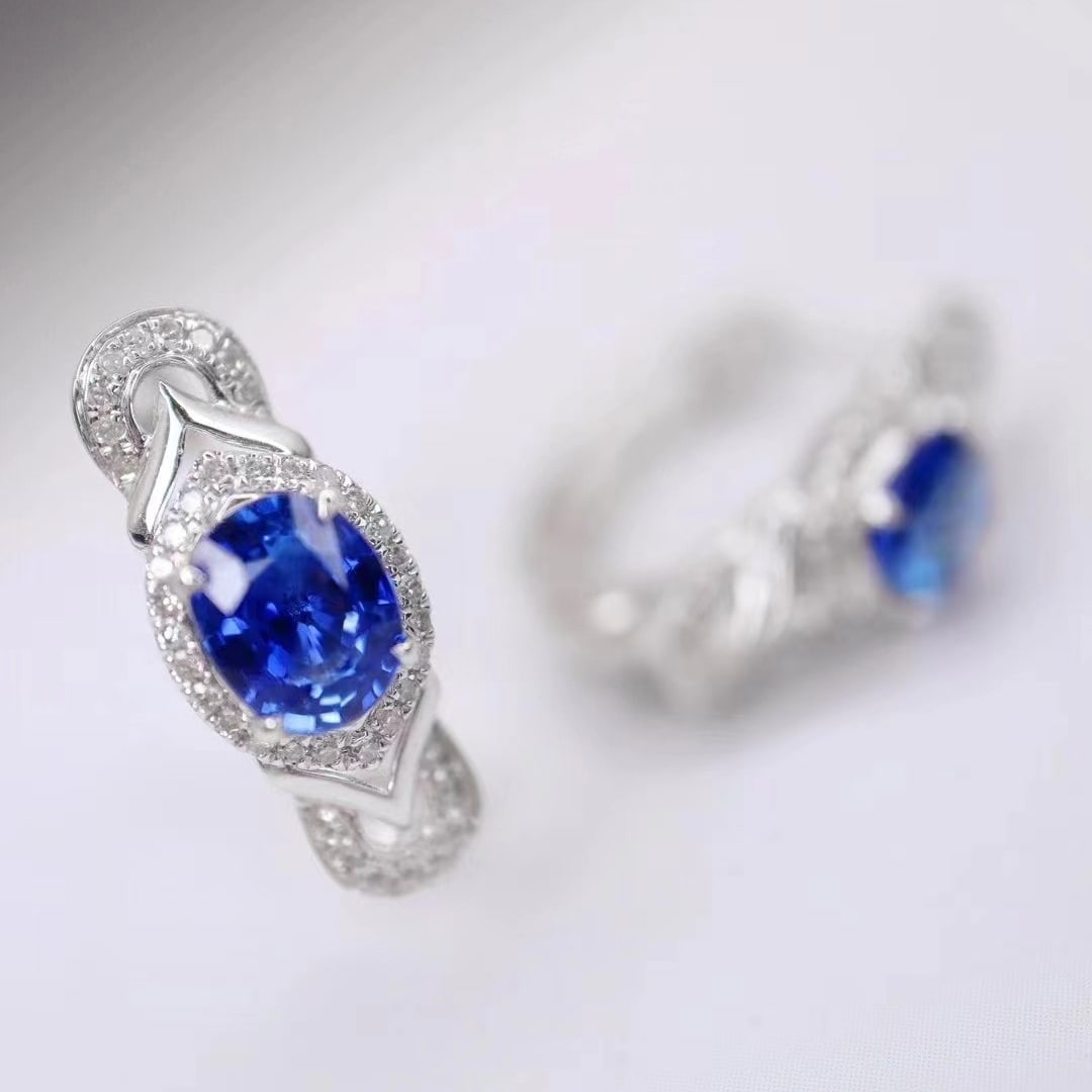 14k Gold 1.96 Ctw Natural Sapphire & Diamond Earrings - 2
