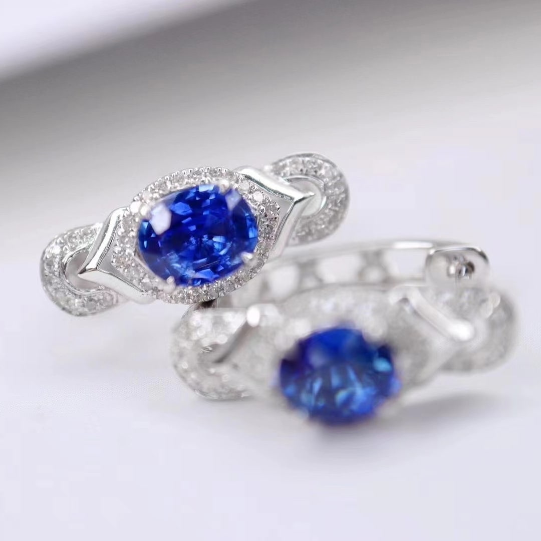 14k Gold 1.96 Ctw Natural Sapphire & Diamond Earrings - 3