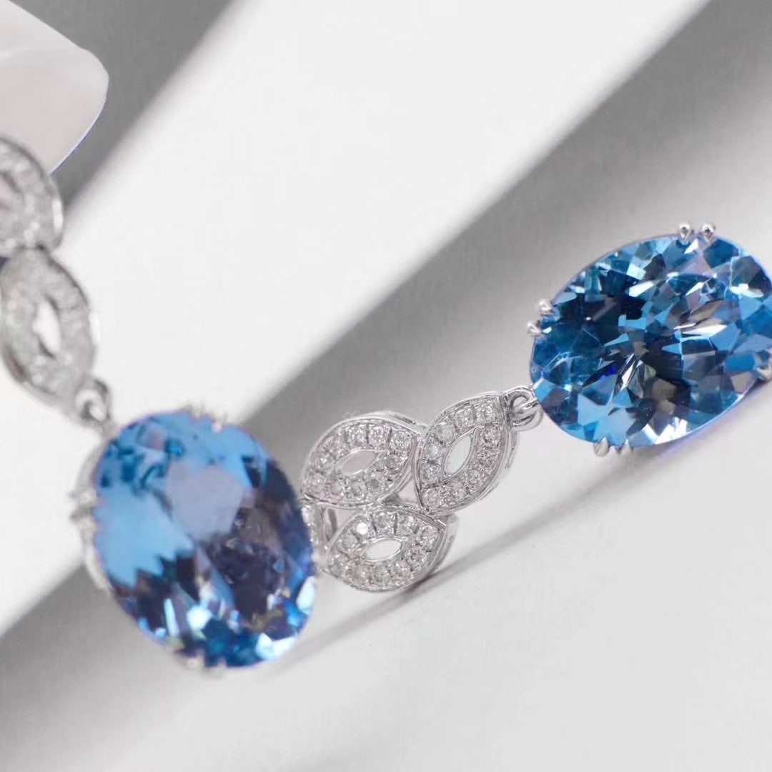 14k Gold 7.00 Ctw Natural Aquamarine & Diamond Earrings - 3