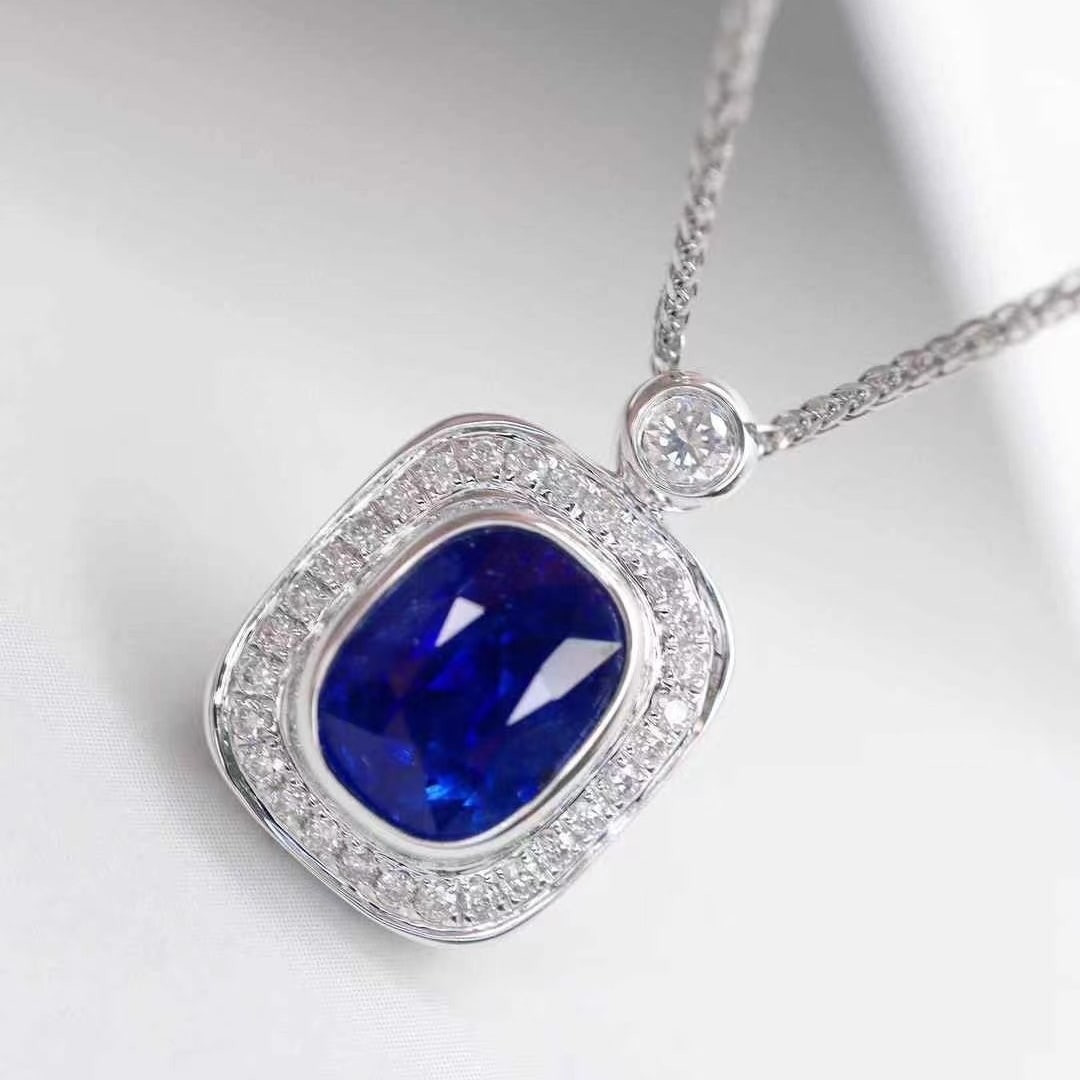 14k Gold 2.38 Ctw Natural Sapphire & Diamond Pendant( Without Chain ) - 2