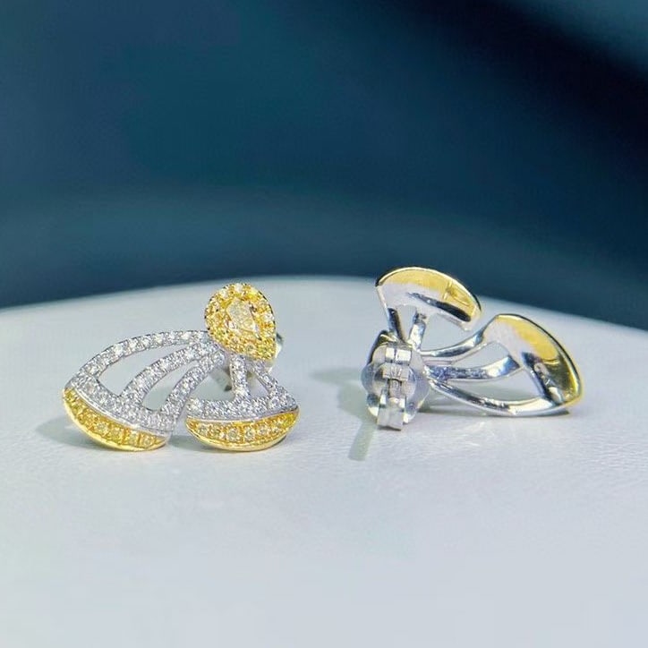 14k Gold 0.61 Ctw Natural Yellow Diamond & Diamond Earrings - 2