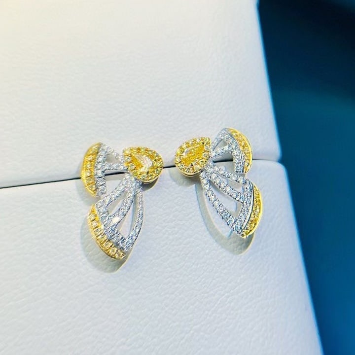 14k Gold 0.61 Ctw Natural Yellow Diamond & Diamond Earrings - 4