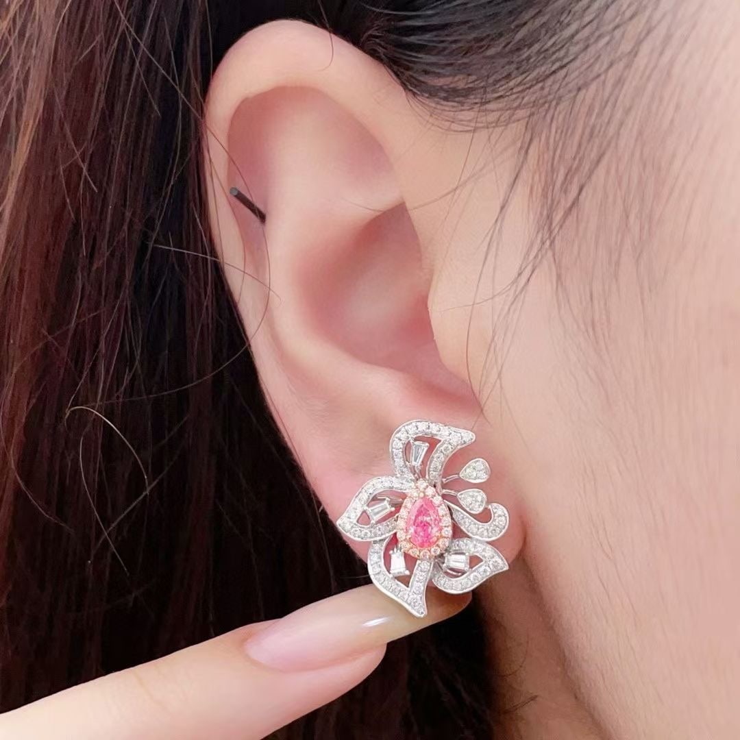 14k Gold 1.56 Ctw Natural Pink Diamond & Diamond Earrings - 3