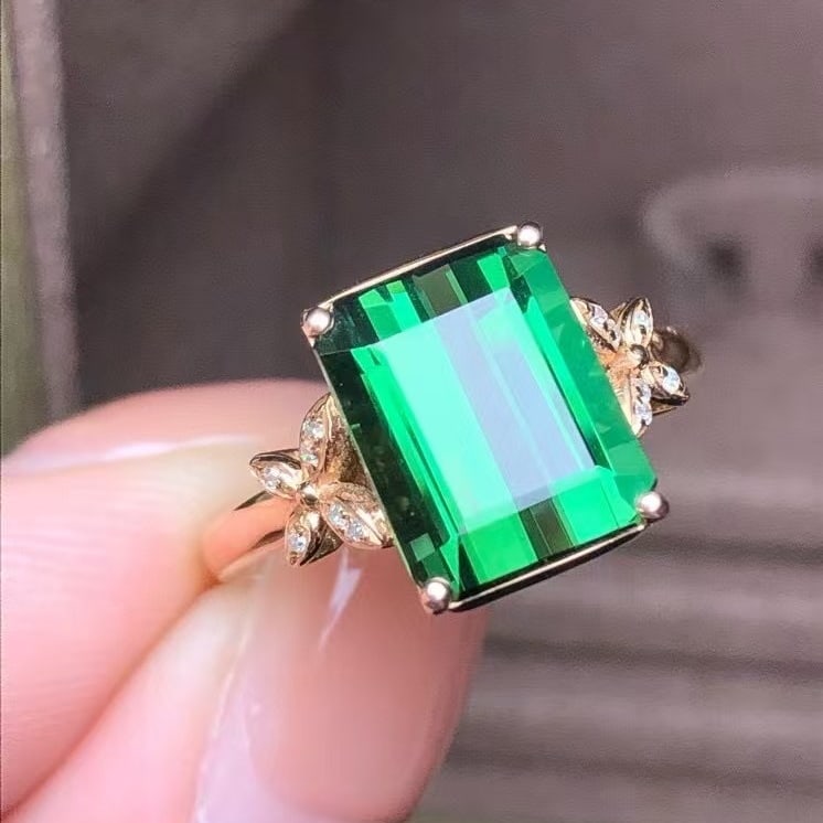 14k Gold 4.11 Ct Natural Tourmaline & Diamond Ring - 2