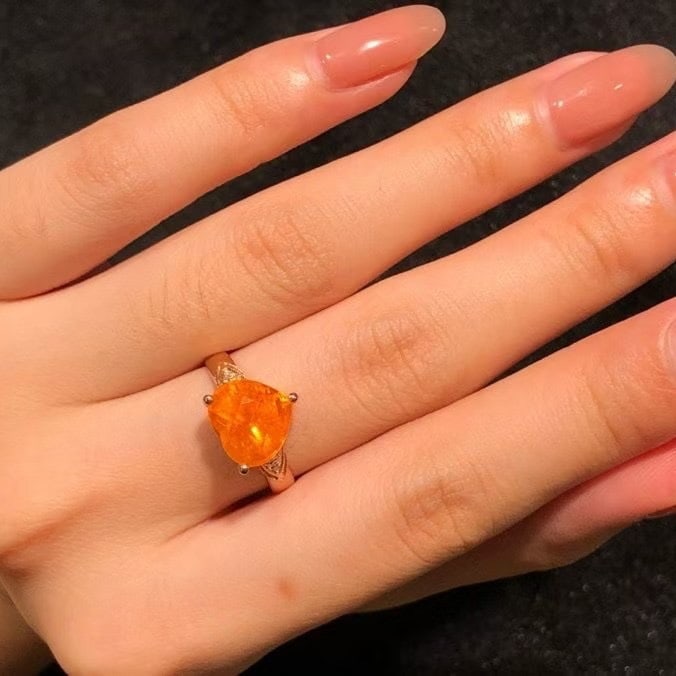 14k Gold 6.15 Ct Natural Spessartine & Diamond Ring - 3