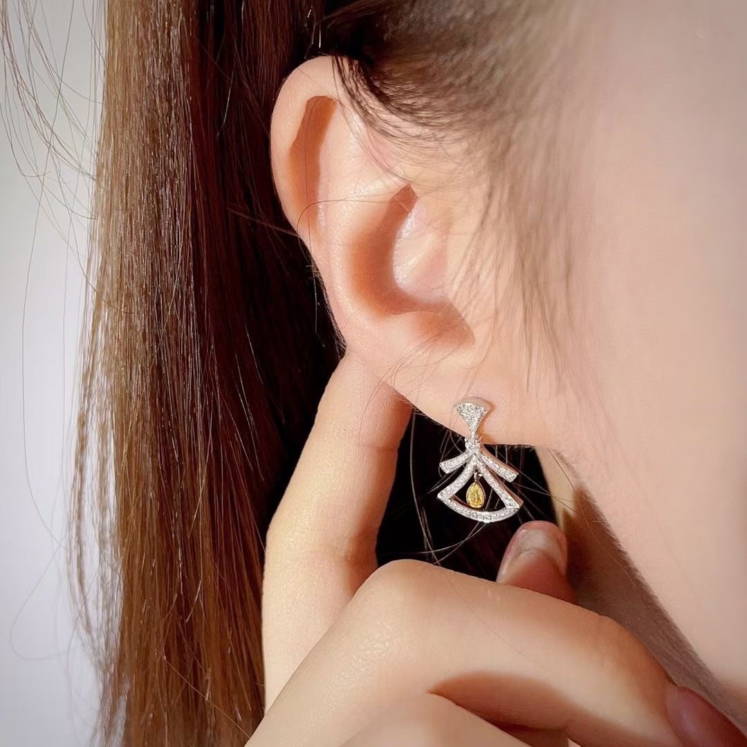 14k Gold 0.48 Ctw Natural Yellow Diamond & Diamond Earrings - 3