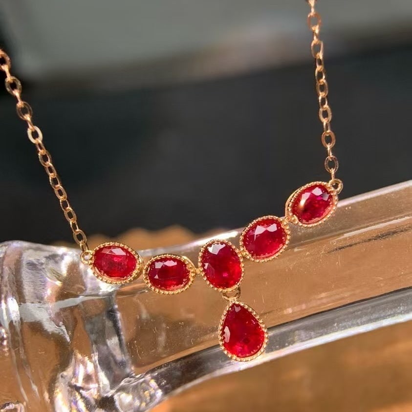 14k Gold 1.48 Ct Natural Ruby Necklace - 2