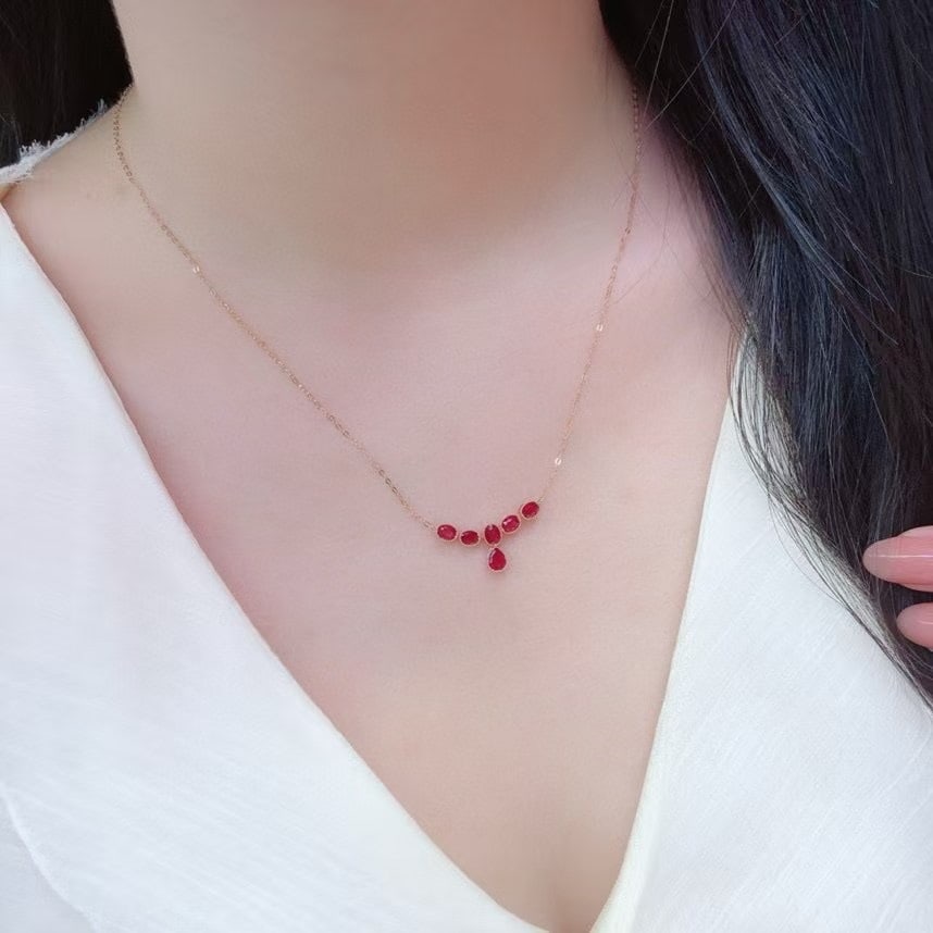 14k Gold 1.48 Ct Natural Ruby Necklace - 3