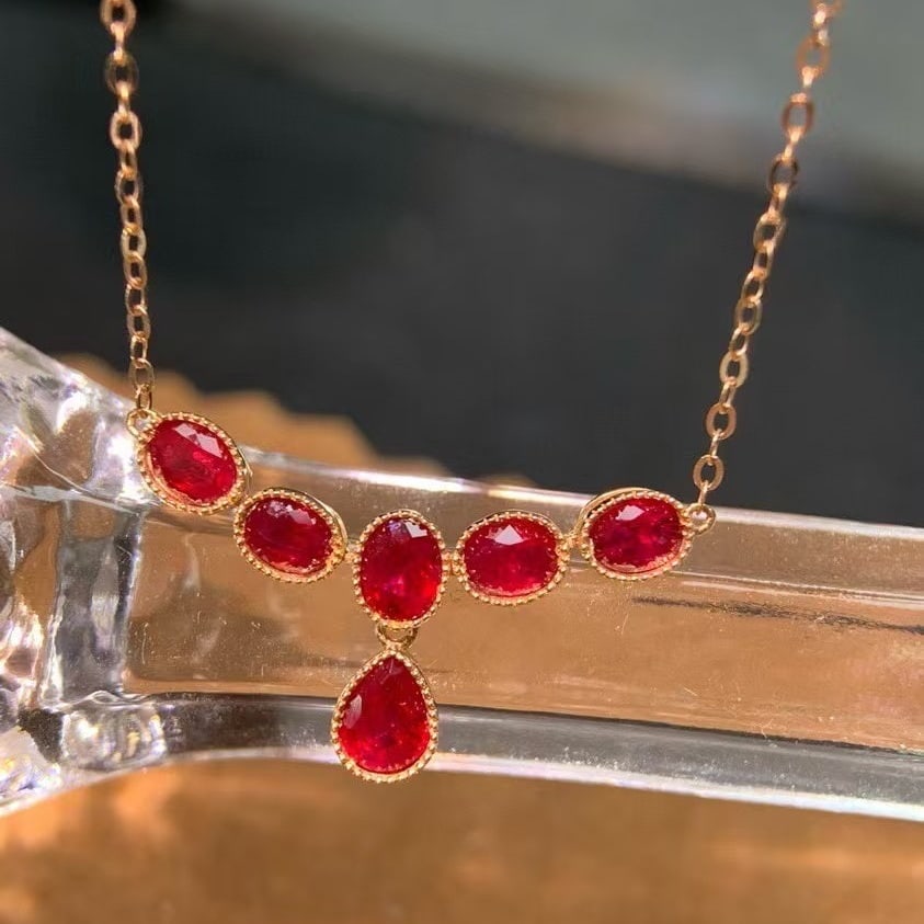 14k Gold 1.48 Ct Natural Ruby Necklace - 4