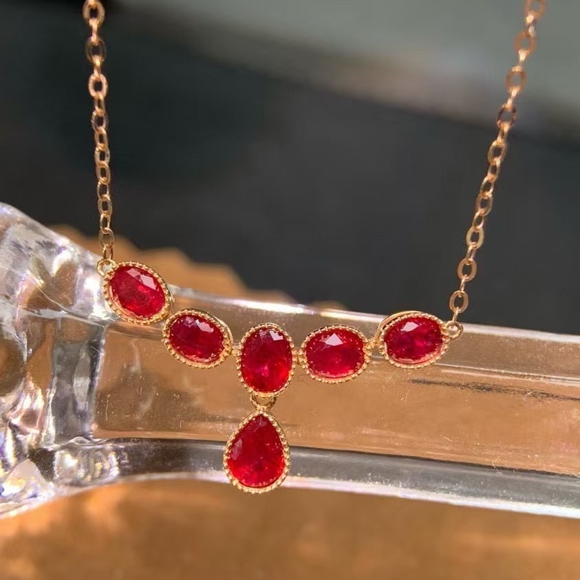 14k Gold 1.48 Ct Natural Ruby Necklace - 5